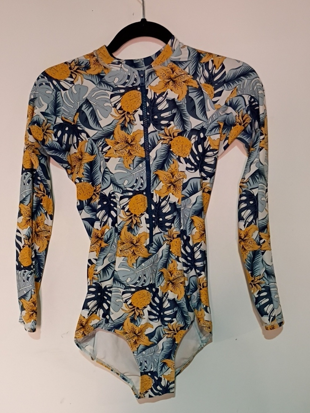 Long-Sleeve Yellow Floral Zip-Front Women’s One-Piece Swimsuit